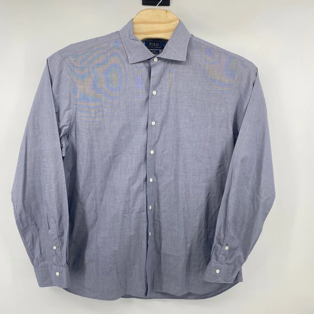 Polo Ralph Lauren Button Down Mens XXL‎ Blue Slim Fit Stretch Poplin Micro Check